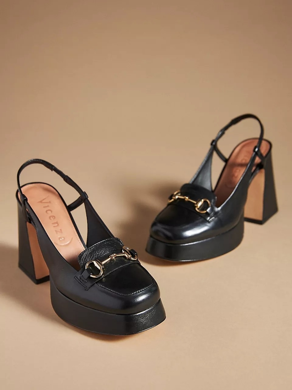 Never Worn Vicenza Chunky Heeled Slingback Loafers with Gold